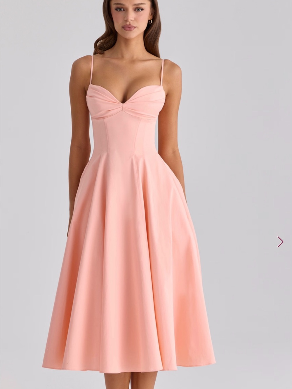 House of CB DAHLIA Peach Cotton Pleated Midi Sundress